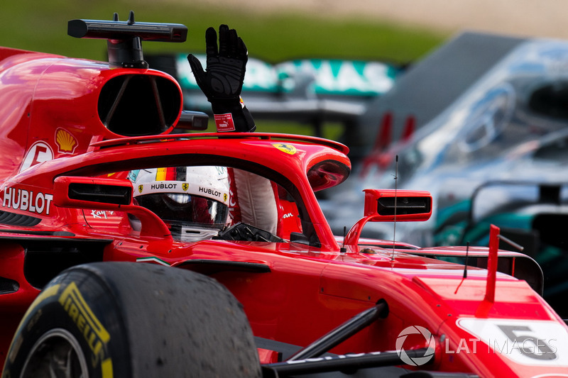 Sebastian Vettel, Ferrari SF71H celebrates