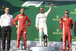 Podium: race winner Lewis Hamilton, Mercedes AMG F1, second place Sebastian Vettel, Ferrari, third place Kimi Raikkonen, Ferrari