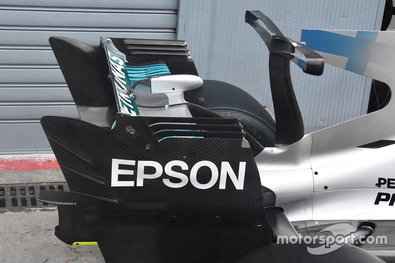 Mercedes AMG F1 W08, detalle del alerón trasero