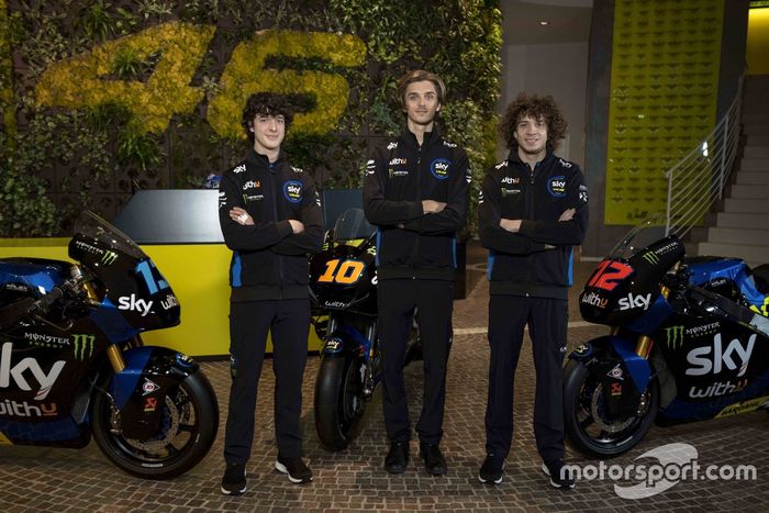 Luca Marini, Marco Bezzecchi y Celestino Vietti Ramus de Sky Racing Team VR46 MotoGP y Moto2