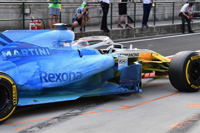 Robert Kubica, Williams FW41, avec de la peinture aéro flow-viz sur la voiture