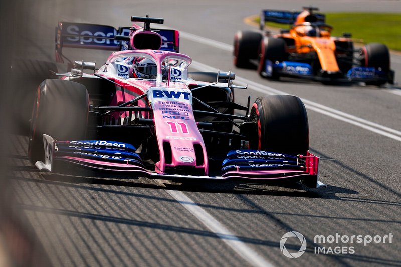 Sergio Perez, Racing Point RP19, leads Carlos Sainz Jr., McLaren MCL34