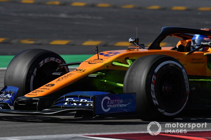 McLaren MCL34 with aero paint on front suspension
