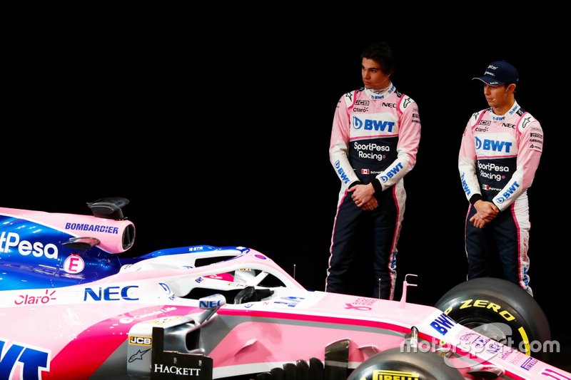 Sergio Perez, Racing Point, Lance Stroll, Racing Point, lors de la présentation de la livrée