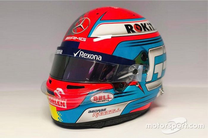 El casco de George Russell, Williams FW42