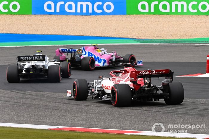 George Russell, Williams FW43, Nico Hulkenberg, Racing Point RP20, Nicholas Latifi, Williams FW43, and Kimi Raikkonen, Alfa Romeo Racing C39