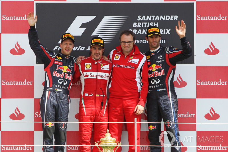 2011: 1. Фернандо Алонсо, 2. Себастьян Феттель, 3. Марк Уэббер
