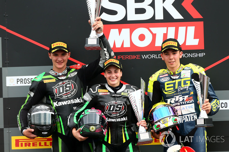 Podium SSP300: race winner Ana Carrasco, second place Dorren Loureiro, third place Borja Sanchez