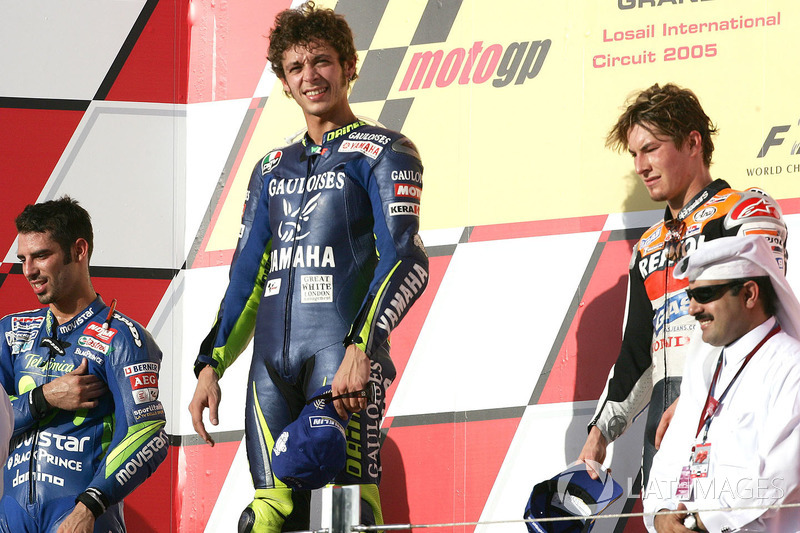 Podium: race winner Valentino Rossi, Yamaha Factory Racing, second place Marco Melandri, Honda, third place Nicky Hayden, Honda