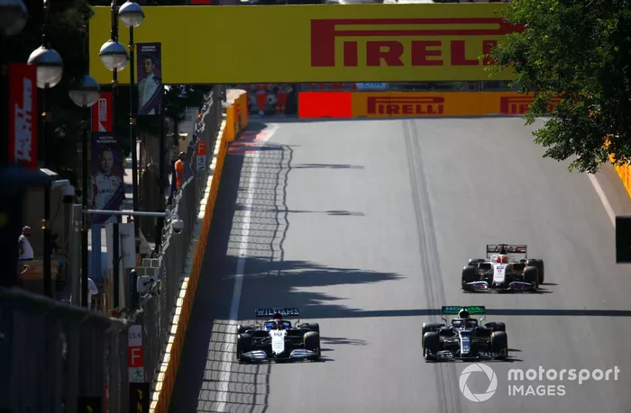 George Russell, Williams FW43B, Yuki Tsunoda, AlphaTauri AT02, Nikita Mazepin, Haas VF-21