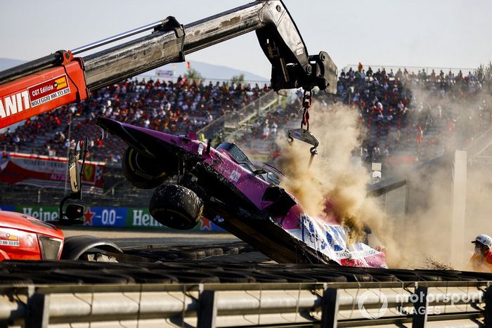 El monoplaza de Lance Stroll, Racing Point RP20 después del accidente