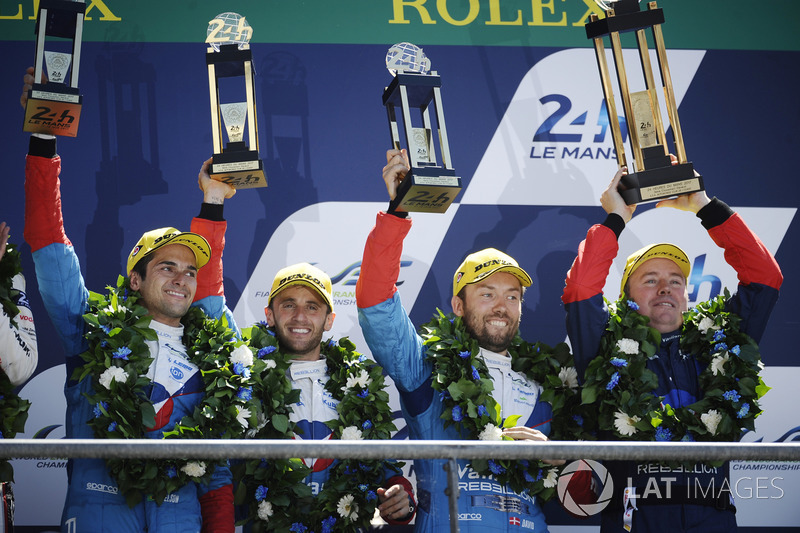 Overall podium: third place #13 Vaillante Rebellion Racing Oreca 07 Gibson: Mathias Beche, David Heinemeier Hansson, Nelson Piquet Jr.