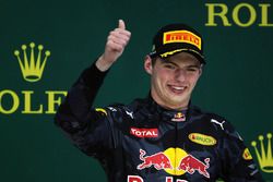 Max Verstappen, Red Bull Racing celebrates his third position on the podium