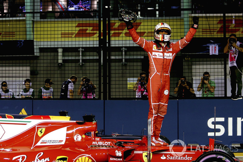 Le poleman Sebastian Vettel, Ferrari