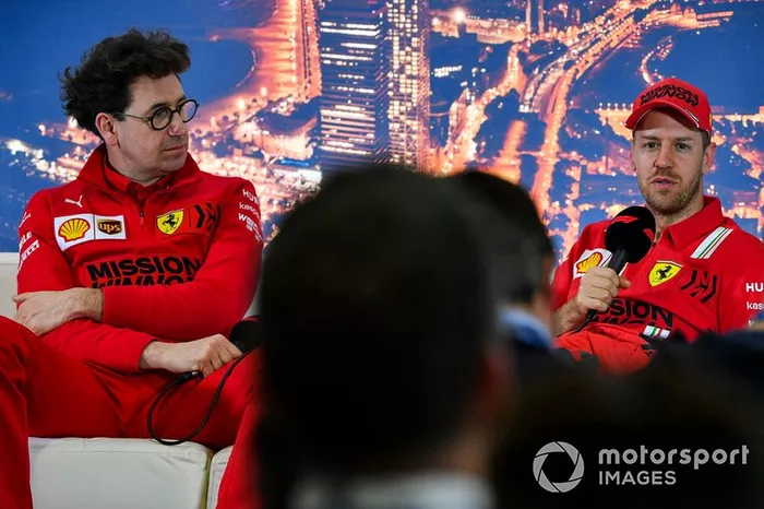 Mattia Binotto, Team Principal Ferrari, e Sebastien Vettel, Ferrari 