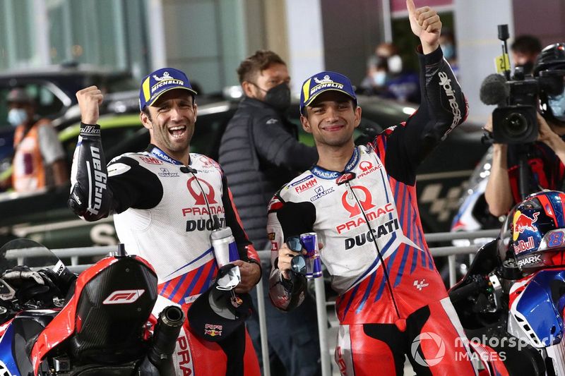 Johann Zarco, Pramac Racing, ganador de la pole Jorge Martin, Pramac Racing parc ferme