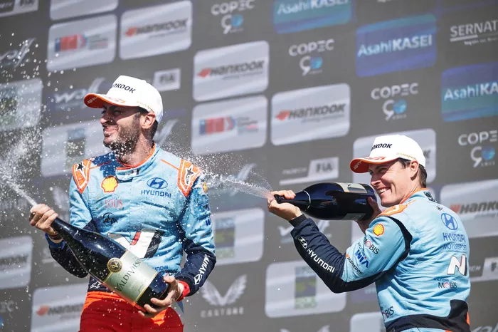 Podium: Adrien Fourmaux, Alexandre Coria, Hyundai World Rally Team Hyundai i20 N Rally1