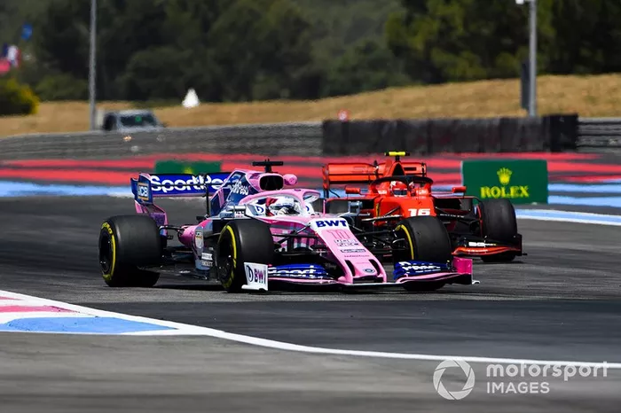 Sergio Perez, Racing Point RP19, leads Charles Leclerc, Ferrari SF90