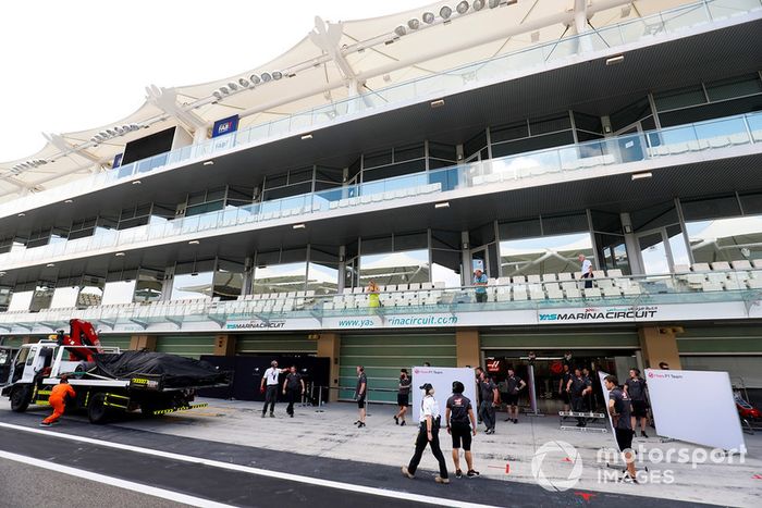 The Pietro Fittipaldi Haas F1 Team VF-18, is returned to the pits on a truck