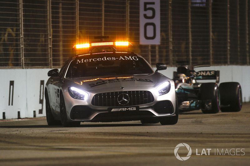 The Safety Car leads Lewis Hamilton, Mercedes AMG F1 W08