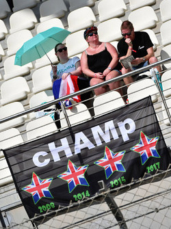 Lewis Hamilton, Mercedes AMG F1 fans and banner