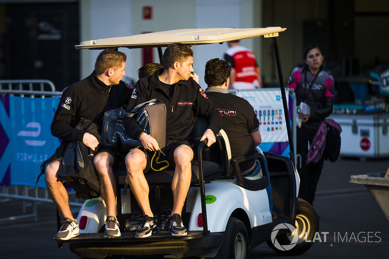 Maro Engel, Venturi Formula E Team & Edoardo Mortara, Venturi Formula E Team. arrive on a golf cart