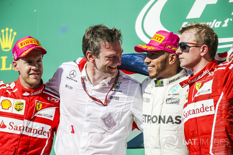 US GP - Podium: Lewis Hamilton, 2. Sebastian Vettel, 3. Kimi Raikkonen
