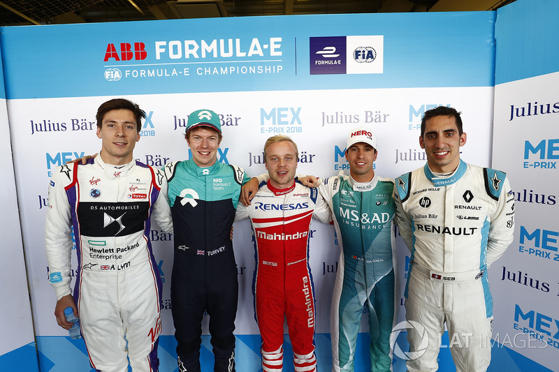 Alex Lynn, DS Virgin Racing, Oliver Turvey, NIO Formula E Team, Felix Rosenqvist, Mahindra Racing, Antonio Felix da Costa, Andretti Formula E Team, Sébastien Buemi, Renault e.Dams, in the press pen