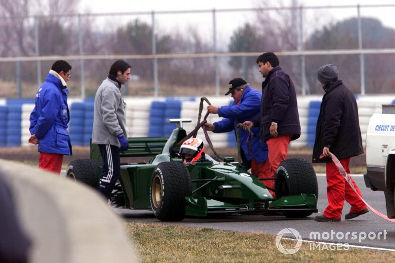 Johnny Herbert has problems with the Jaguar R1