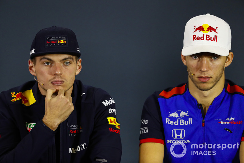 Max Verstappen, Red Bull Racing, and Pierre Gasly, Toro Rosso, in the Thursday press conference.