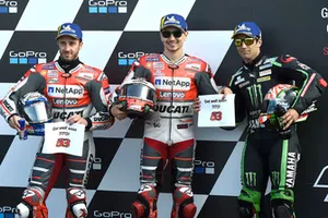 Le poleman Jorge Lorenzo, Ducati Team, le deuxième Andrea Dovizioso, Ducati Team, le troisième Johann Zarco, Monster Yamaha Tech 3