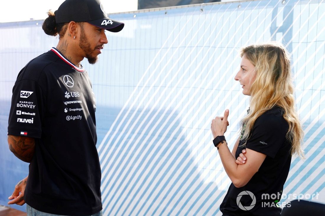 Lewis Hamilton, Mercedes-AMG F1 Team, z Doriane Pin, PREMA Racing