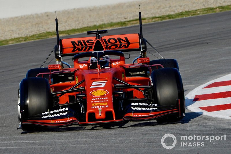 Sebastian Vettel, Ferrari SF90 with aero sensors on rear wing