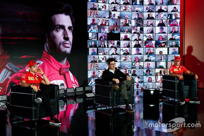 Mattia Binotto, Team Principal Ferrari with Charles Leclerc and Carlos Sainz Jr., Ferrari