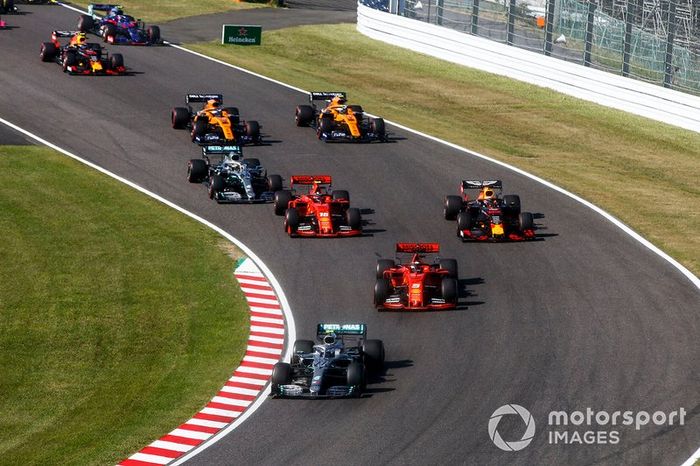 Valtteri Bottas, Mercedes AMG W10, Sebastian Vettel, Ferrari SF90, Max Verstappen, Red Bull Racing RB15, Charles Leclerc, Ferrari SF90, Lewis Hamilton, Mercedes AMG F1 W10, Carlos Sainz Jr., McLaren MCL34, Lando Norris, McLaren MCL34