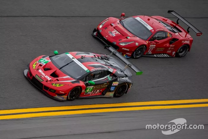 #47 Precision Performance Motorsports Lamborghini Huracan GT3: Brandon Gdovic, Eric Lux, Johnathan Hoggard, Mark Kvamme, #62 Risi Competizione Ferrari 488 GTE: James Calado, Alessandro Pier Guidi, Daniel Serra, Davide Rigon