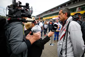 Guenther Steiner, Team Principal, Haas F1, is interviewed on the grid