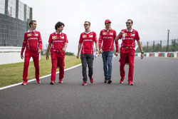 Sebastian Vettel, Ferrari, Antonio Giovinazzi, Ferrari and Riccardo Adami, Ferrari Race Engineer walk the track