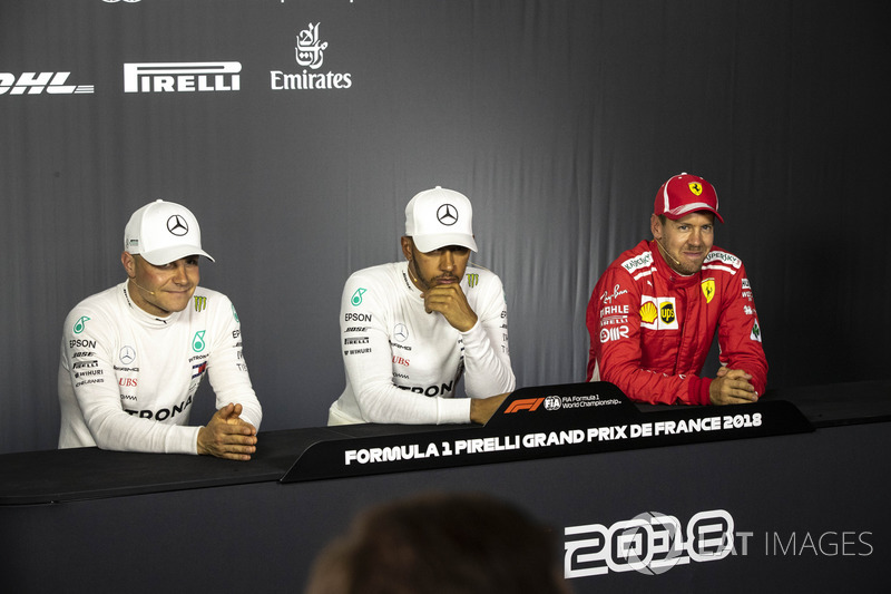 Valtteri Bottas, Mercedes-AMG F1, Lewis Hamilton, Mercedes-AMG F1 and Sebastian Vettel, Ferrari in the Press Conference
