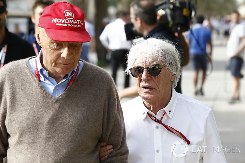 Niki Lauda, Mercedes AMG F1 Non-Executive Chairman and Bernie Ecclestone