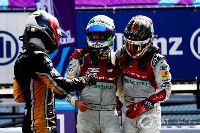 Jean-Eric Vergne, Techeetah, gana, seguido de Lucas di Grassi, Audi Sport ABT Schaeffler, Daniel Abt, Audi Sport ABT Schaeffler