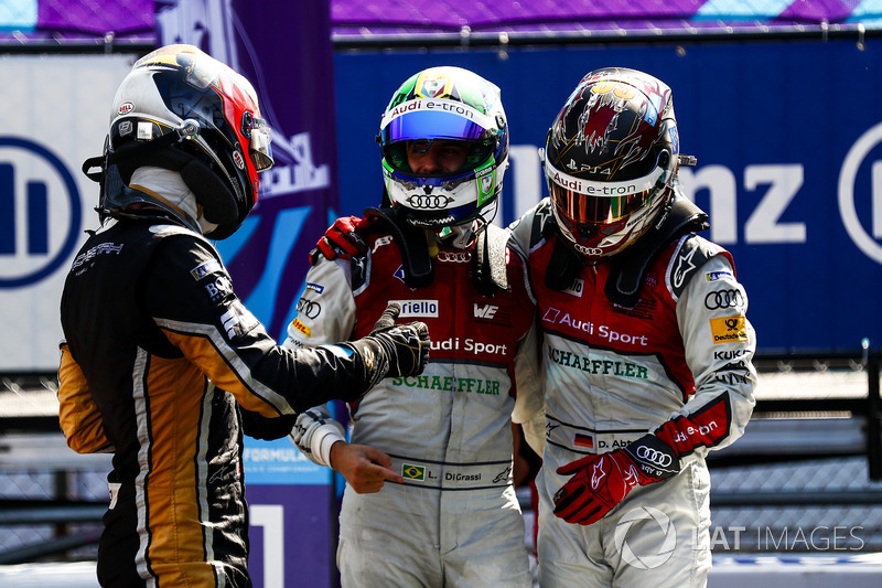 Jean-Eric Vergne, Techeetah, gana, seguido de Lucas di Grassi, Audi Sport ABT Schaeffler, Daniel Abt, Audi Sport ABT Schaeffler