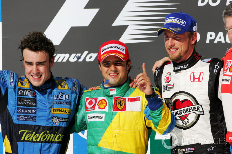 Podium: second place Fernando Alonso, Renault F1 Team, Race winner Felipe Massa, Ferrari, third place Jenson Button, Honda Racing F1 Team