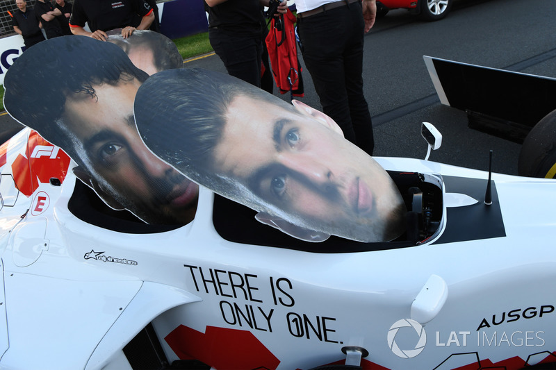 F1 Experiences 2-Seater and cardboard cut out faces of Daniel Ricciardo, Red Bull Racing and Max Verstappen, Red Bull Racing