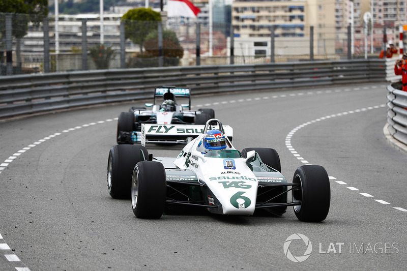 Keke Rosberg is reunited with his 1982 Williams FW08 Cosworth in a demonstration run with son Nico Rosberg, who took the wheel of his 2016 Mercedes W07 Hybrid