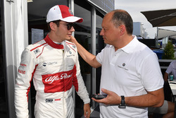 Charles Leclerc, Sauber celebrates with Frederic Vasseur, Sauber, Team Principal