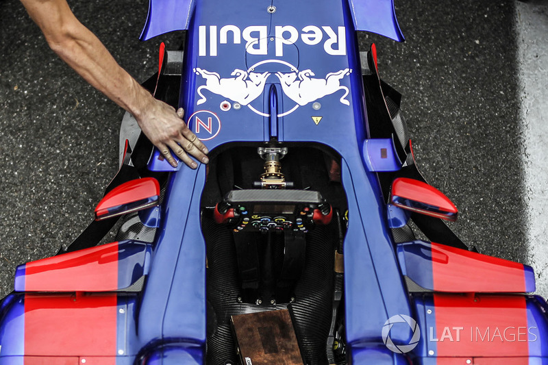 Steering wheel and cockpit detail of the Scuderia Toro Rosso STR12