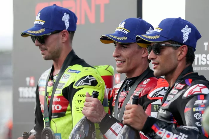 Marc Marquez, Ducati Team, Fabio Di Giannantonio, VR46 Racing Team, Jorge Martin, Aprilia Racing Team