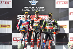 Подіум суботньої гонки: переможець гонки Чаз Девіс, Ducati Team, друге місце Міхаєл ван дер Марк, Ho