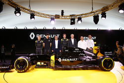 Carlos Ghosn, Renault President with Jerome Stoll, Renault Sport F1 president, Cyril Abiteboul, Renault Sport F1 managing director and Frederic Vasseur, team manager Renault Sport F1 team and drivers Jolyon Palmer, Kevin Magnussen and Esteban Ocon Renault F1 tests driver